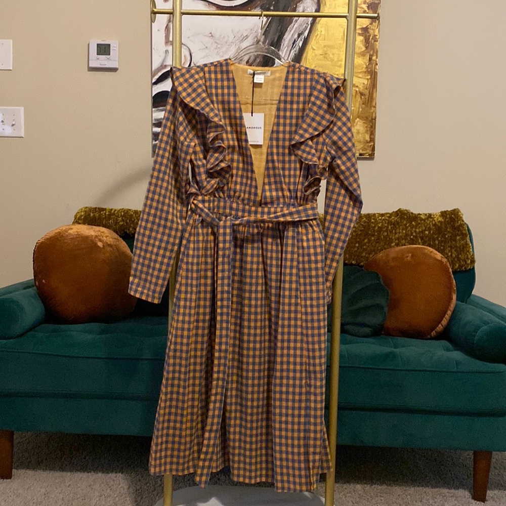 Plaid deep v cut dress